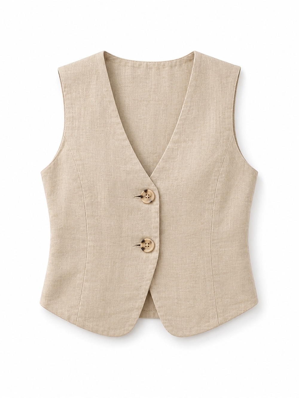 Zara Beige Linen Button Front Vest